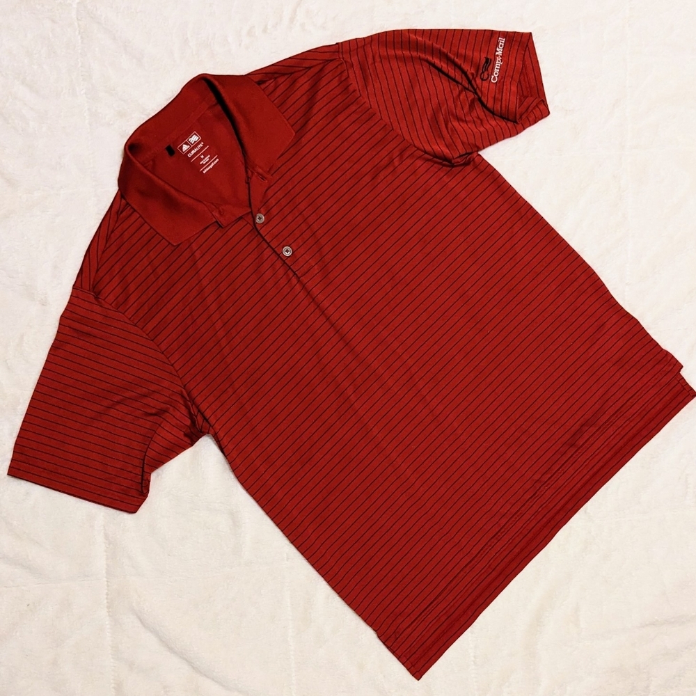 Adidas Climalite Performance Golf Shirt Polo Short Sleeve Red Black Pinstripe M